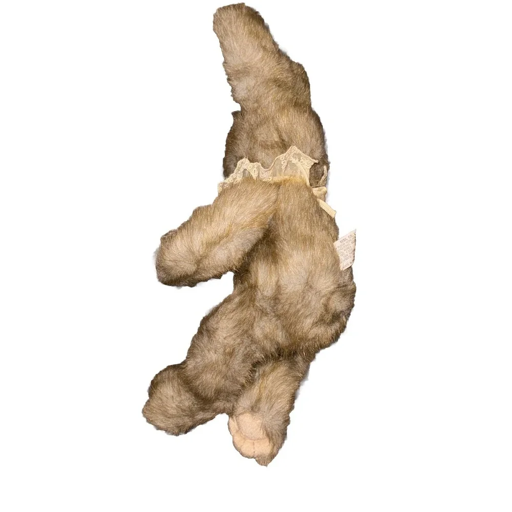 Sesil Co Ltd Bunny Rabbit Plush Lace Bib Furry Wired Ears Easter Light Brown 14